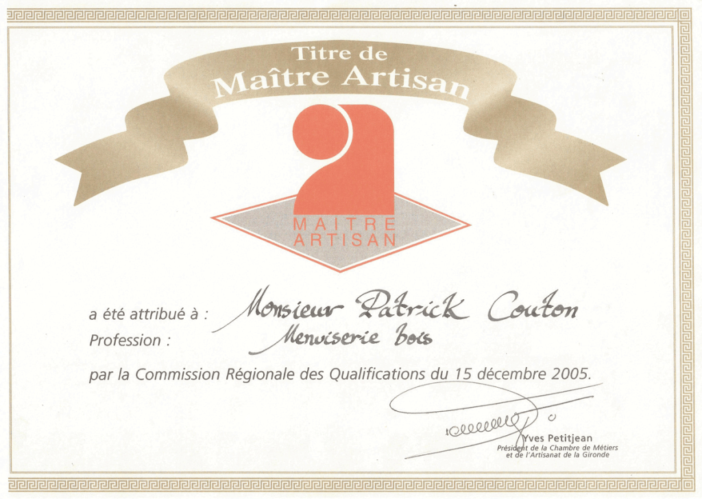 menuiserie patrick couton parempuyre qsn titre maitre artisan - Qui sommes-nous ?
